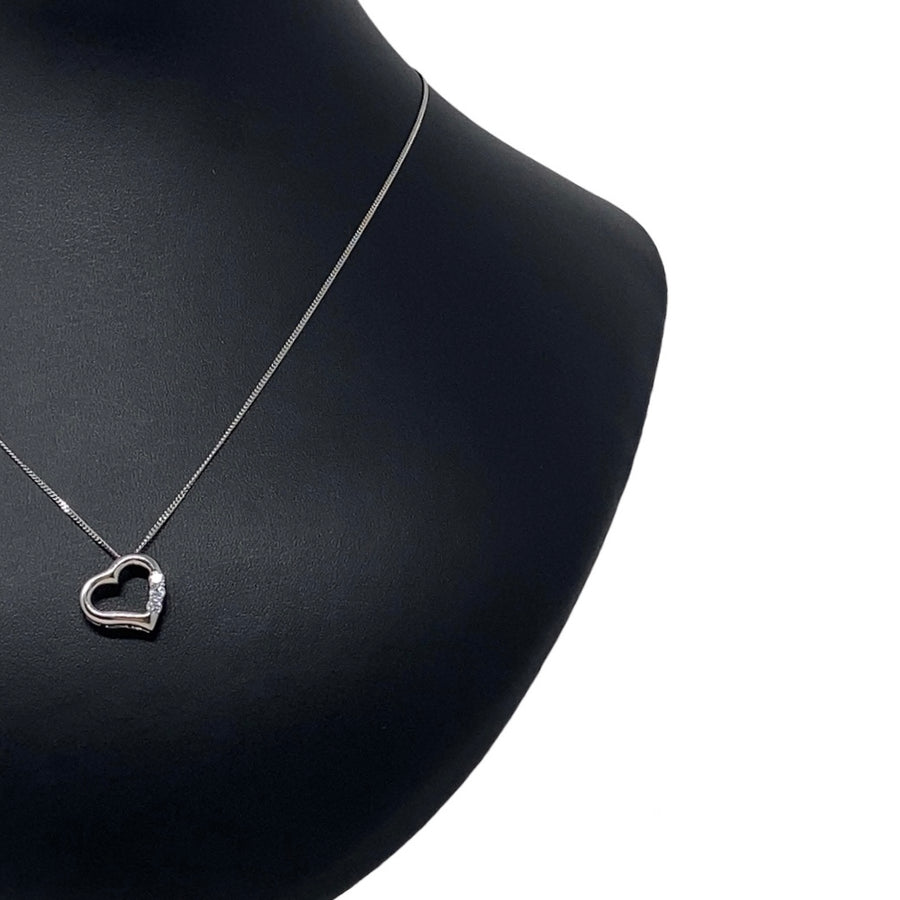 9ct White Gold Cubic Zirconia Open Heart Pendant and Chain (19")