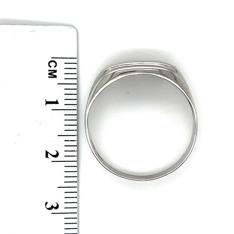 9ct White Gold Diamond Set Bar Signet Ring - Size U