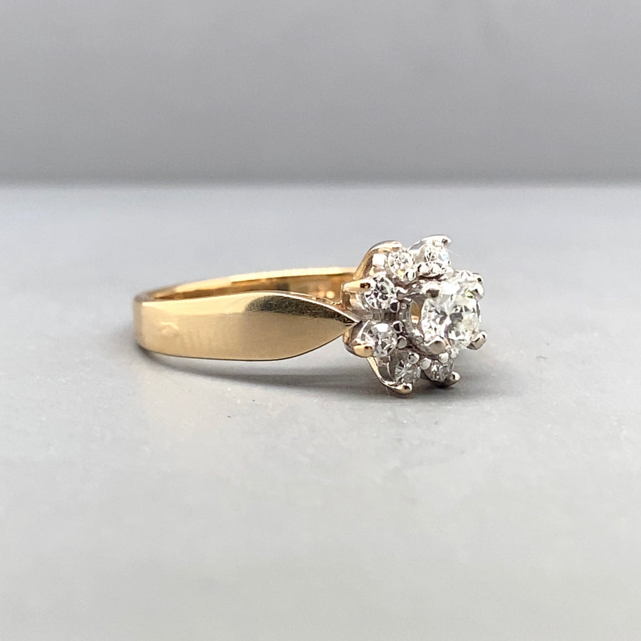 9ct Yellow Gold Diamond Flower Ring (c. 0.50ct) - Size K