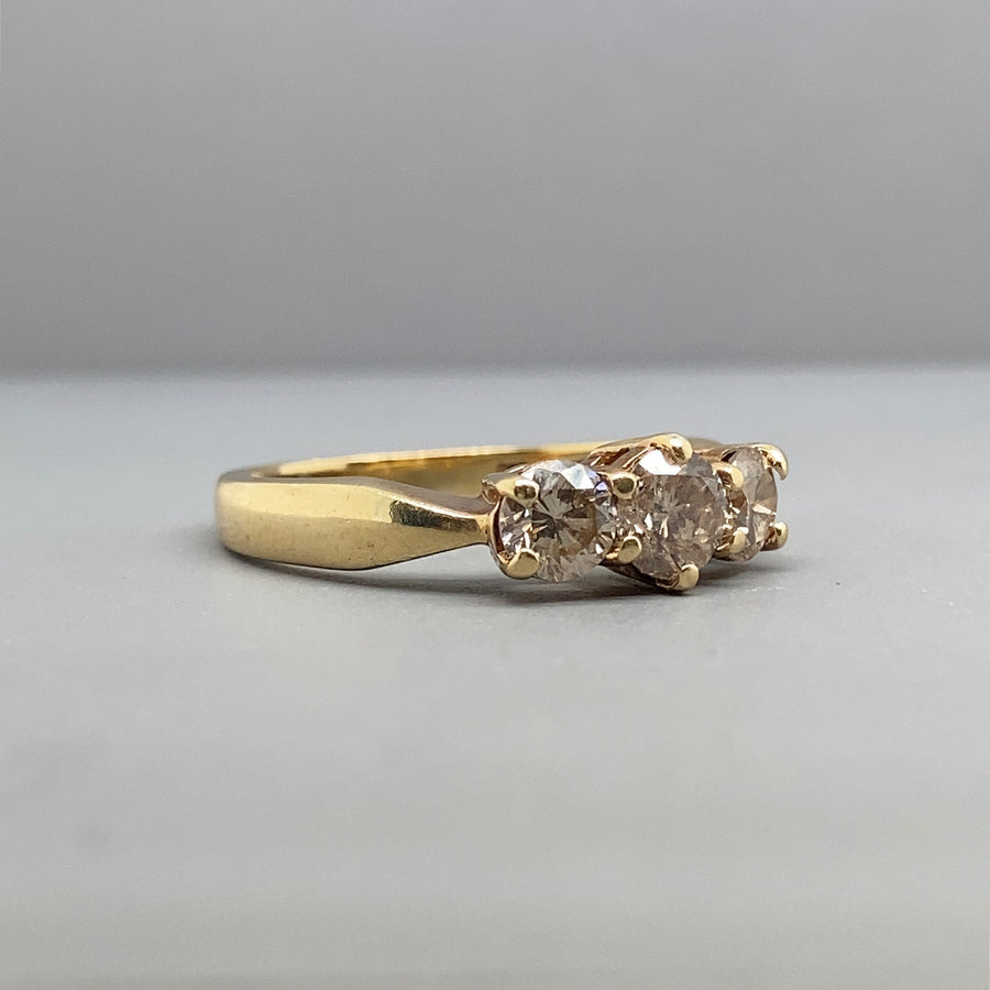 9ct Yellow Gold Three Stone Diamond Ring (c. 1.00ct) - Size L