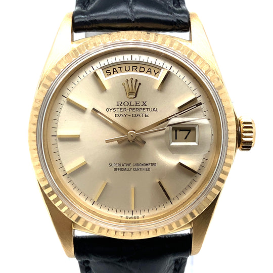 Pre-Owned 18ct Yellow Gold Leather Strap Day-Date Rolex (Gents)