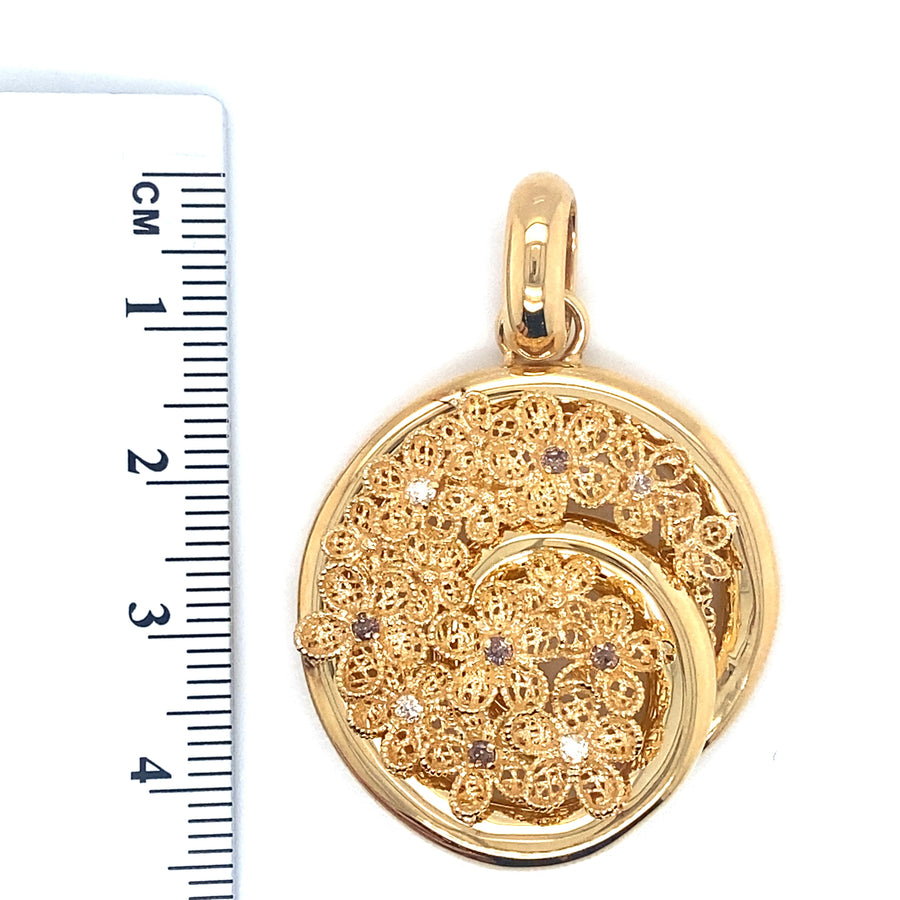 18ct Yellow Gold Cubic Zirconia Floral Fancy Swirl Pendant (NEW!)