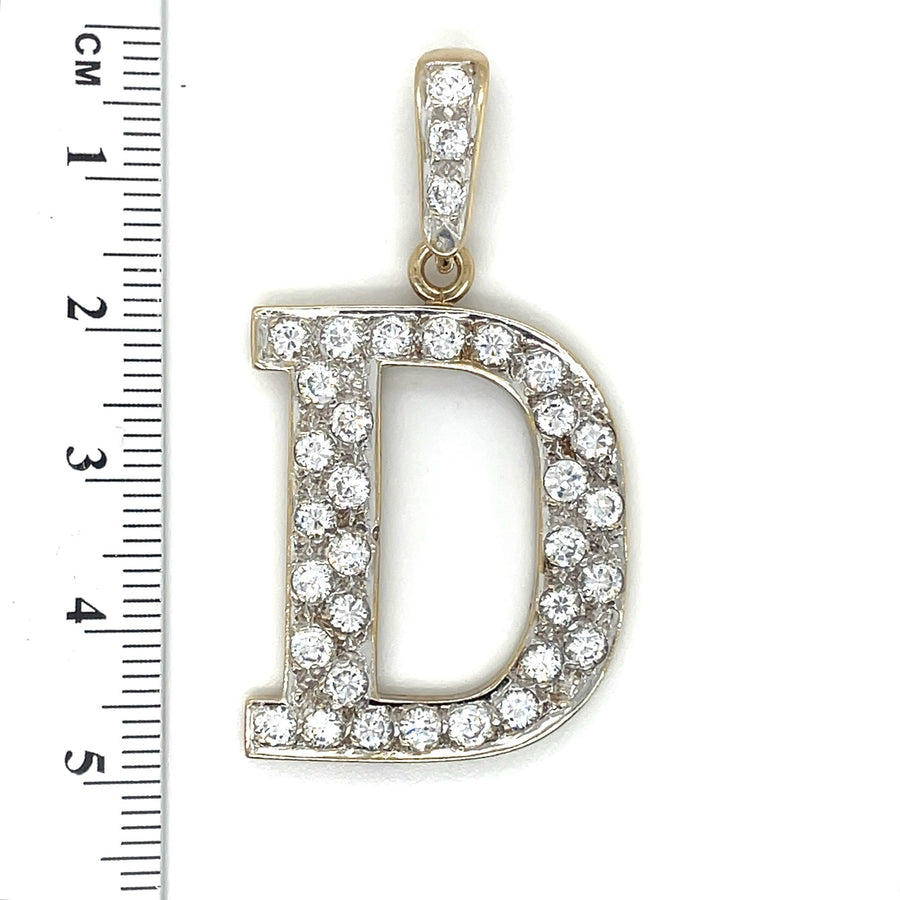 9ct Yellow Gold Cubic Zirconia Initial D Pendant