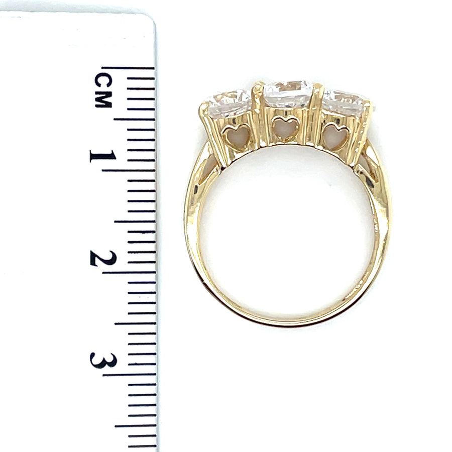 9ct Yellow Gold Three Stone Cubic Zirconia Ring - Size N