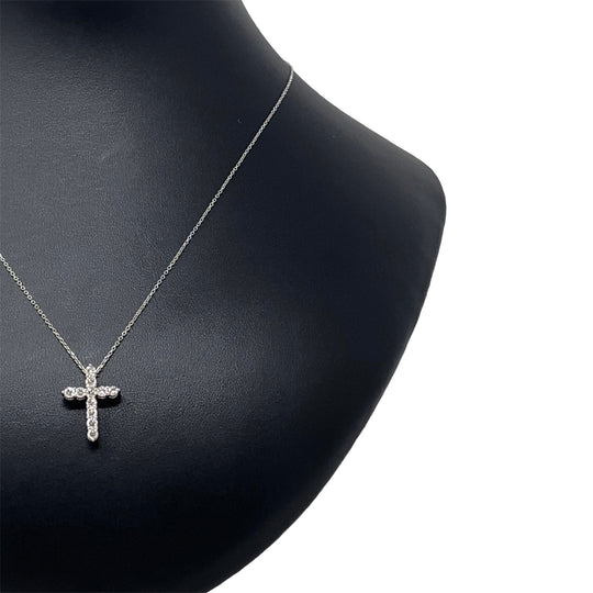 18ct White Gold Diamond Cross Pendant and Fine Chain (c. 0.77ct) (20")