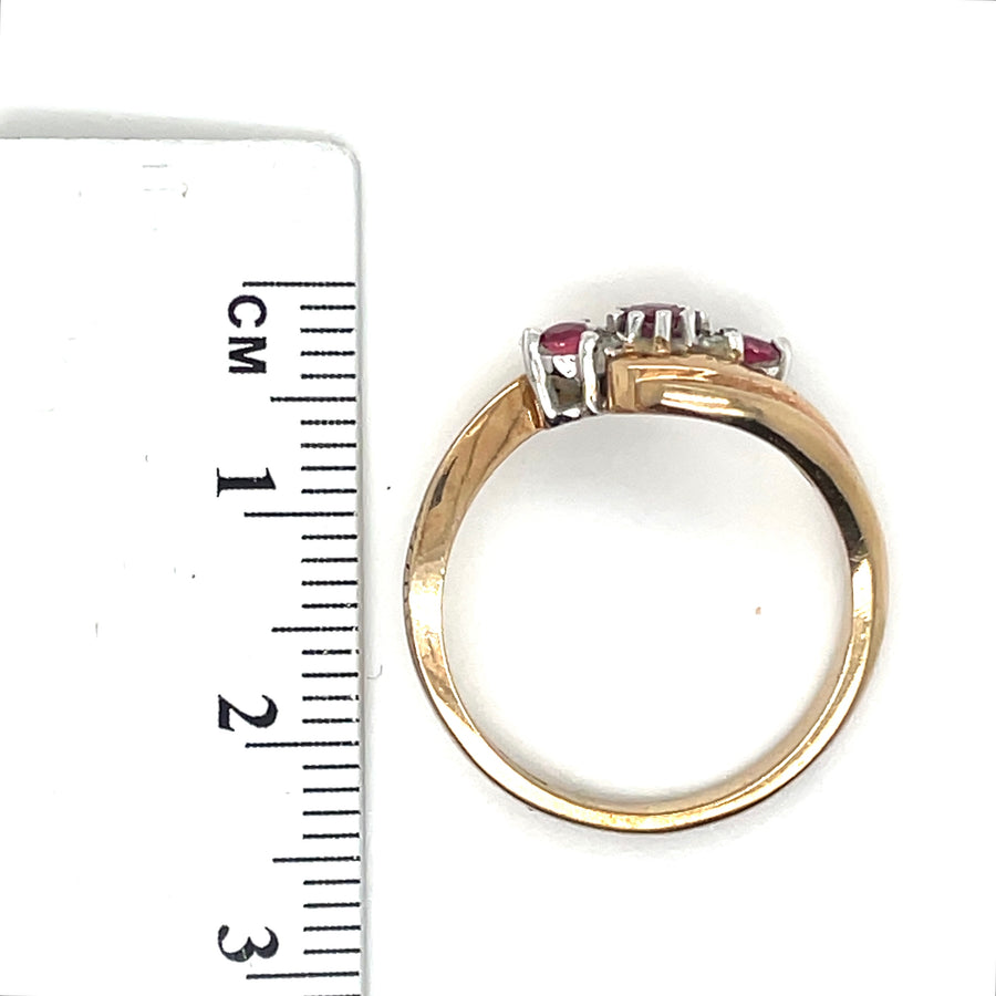 9ct Yellow Gold Ruby and Diamond Ring - Size N 1/2