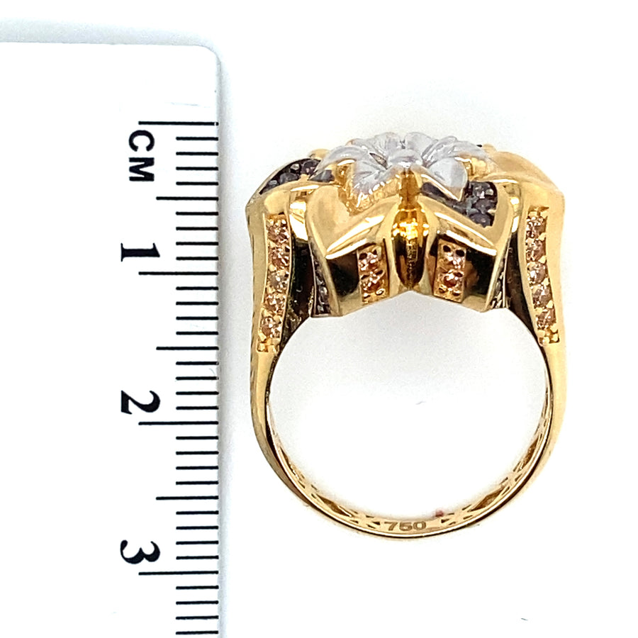 18ct Yellow Gold Fancy Cubic Zirconia Flower Ring - Size P 1/2 (NEW!)