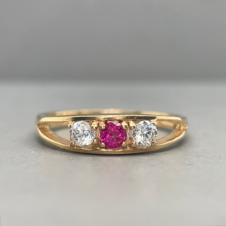 14ct Yellow Gold Pink and White Synthetic Stone Ring - Size O 1/2