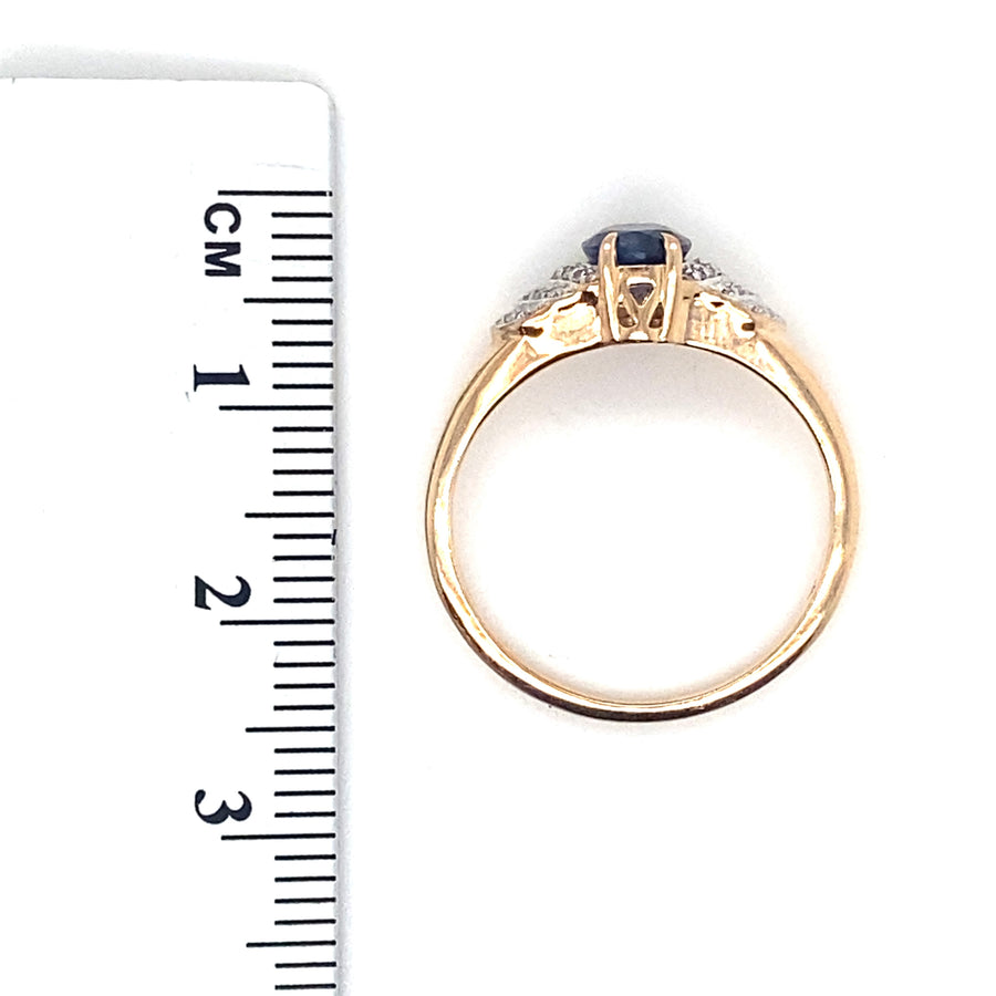 9ct Yellow Gold Sapphire and Diamond Ring (c. 0.18ct) - Size N