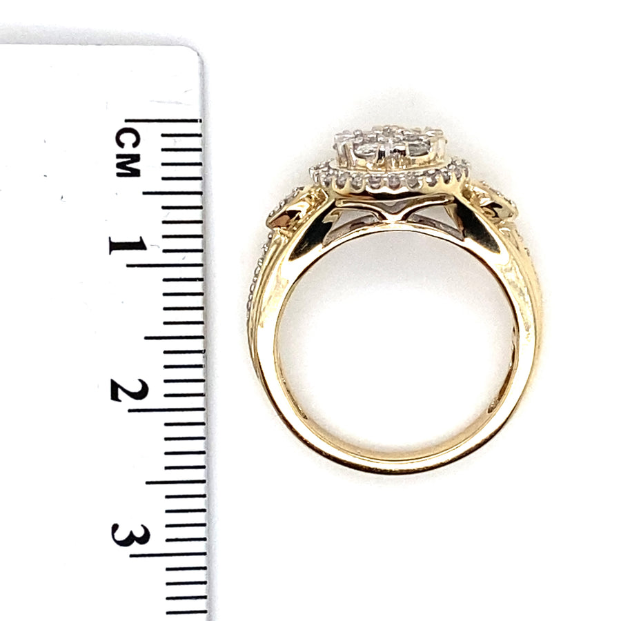 9ct Yellow Gold Diamond Fancy Ring (c. 0.55 - 0.60ct) - Size J 1/2