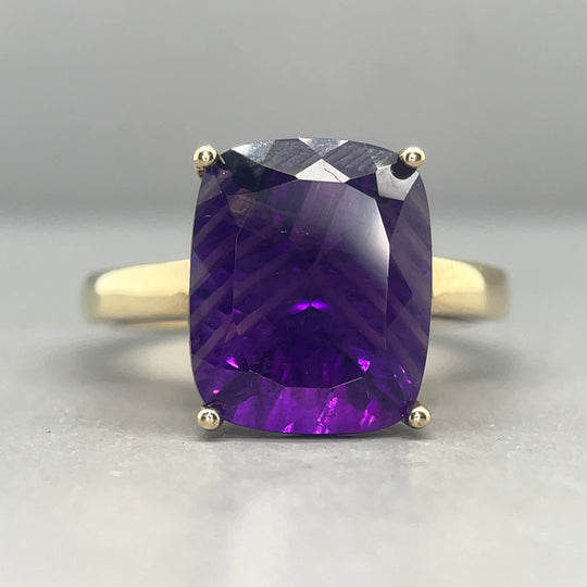 9ct Yellow Gold Single Stone Amethyst Ring - Size N