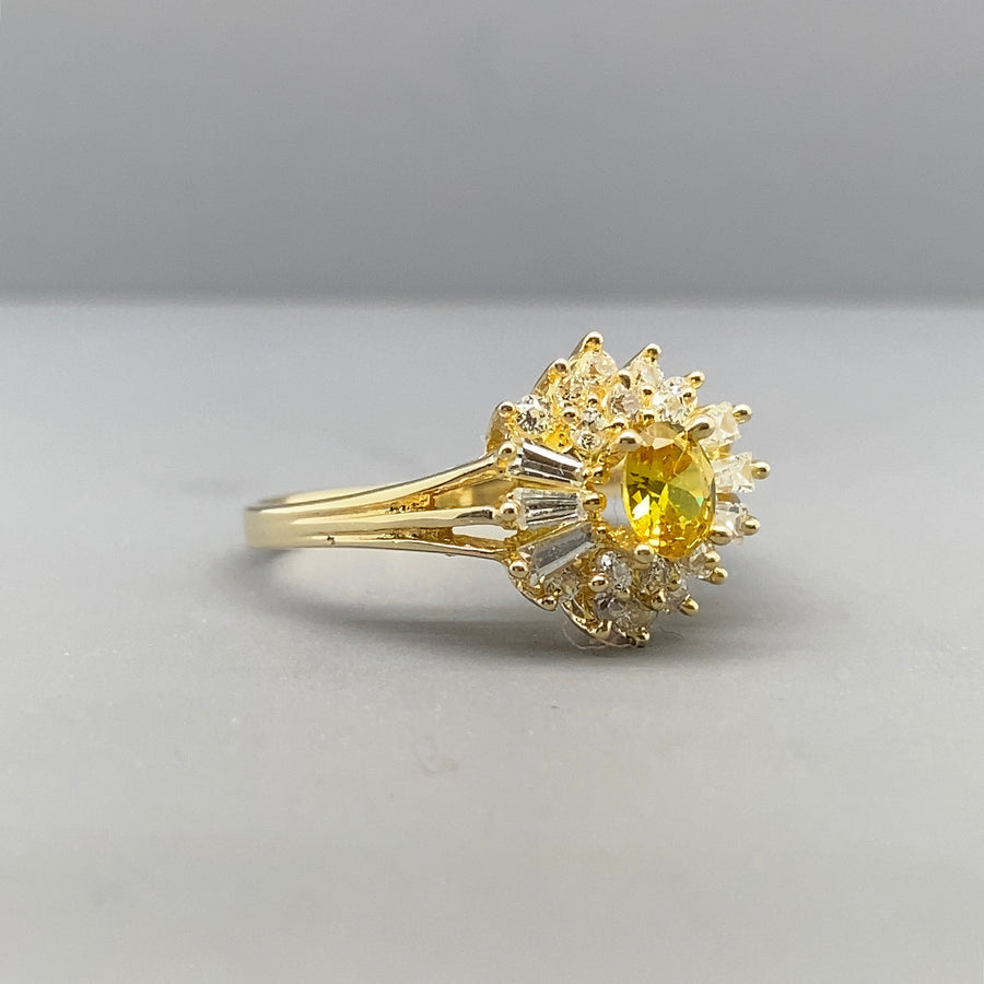 14ct Yellow Gold Yellow and White Cubic Zirconia Cluster Ring - Size J