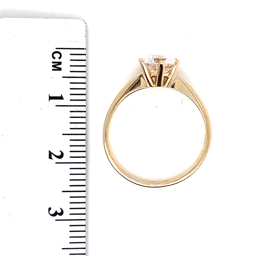 14ct Yellow Gold Single Stone Cubic Zirconia Ring - Size M