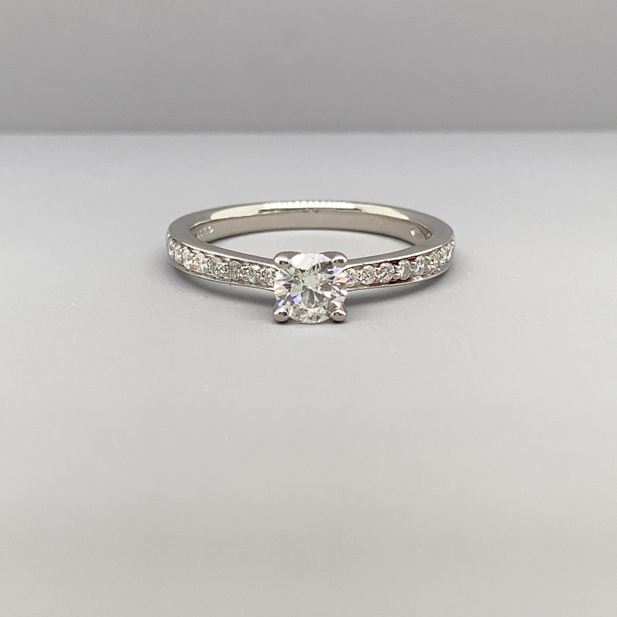 Platinum Single Stone Diamond and Diamond Shoulder Ring (c. 0.75ct) - Size O