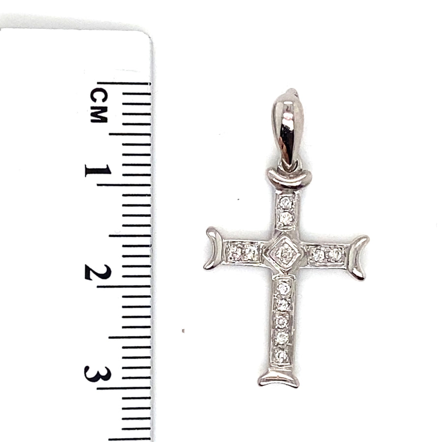 9ct White Gold Diamond Cross Pendant