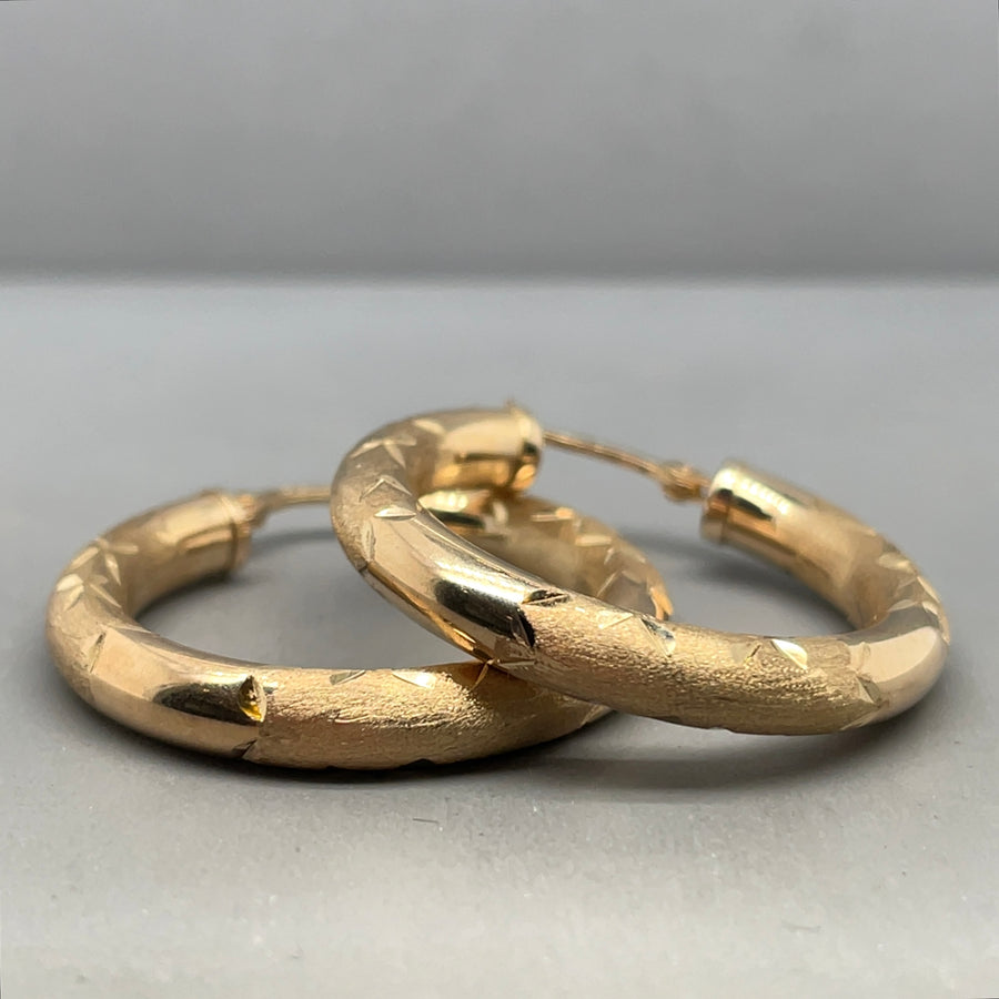 9ct Yellow Gold Patterned Hoop Earrings