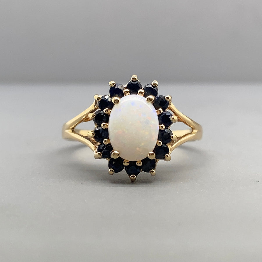 9ct Yellow Gold Opal and Synthetic Stone Ring - Size N