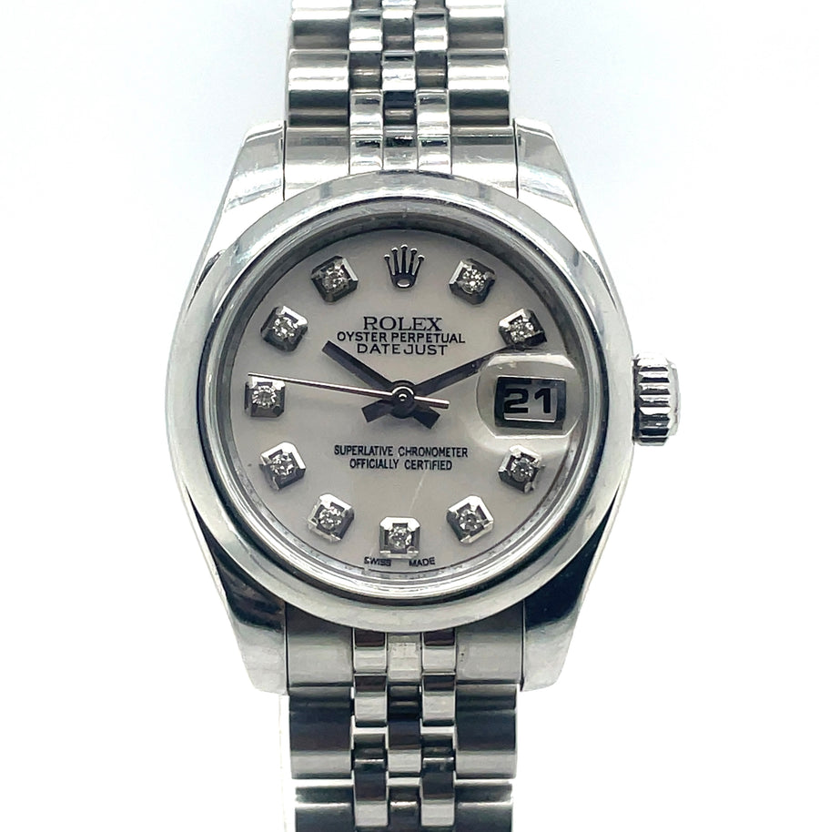 Pre-Owned Stainless Steel Mother Of Pearl Diamond Dot Dial Datejust Rolex (Ladies)