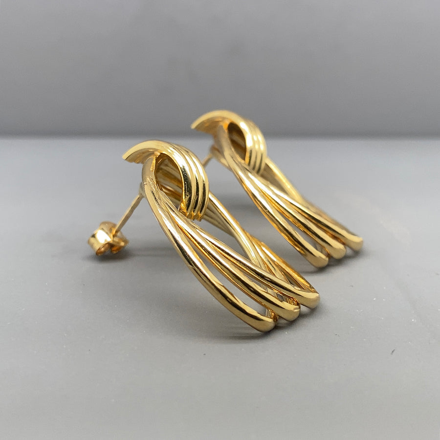 9ct Yellow Gold Triple Drop Circle Stud Earrings