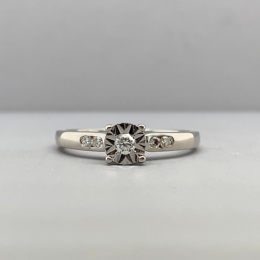 9ct White Gold Diamond Ring (c. 0.15ct) - Size O