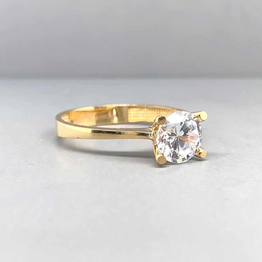 14ct Yellow Gold Single Stone Cubic Zirconia Ring - Size P