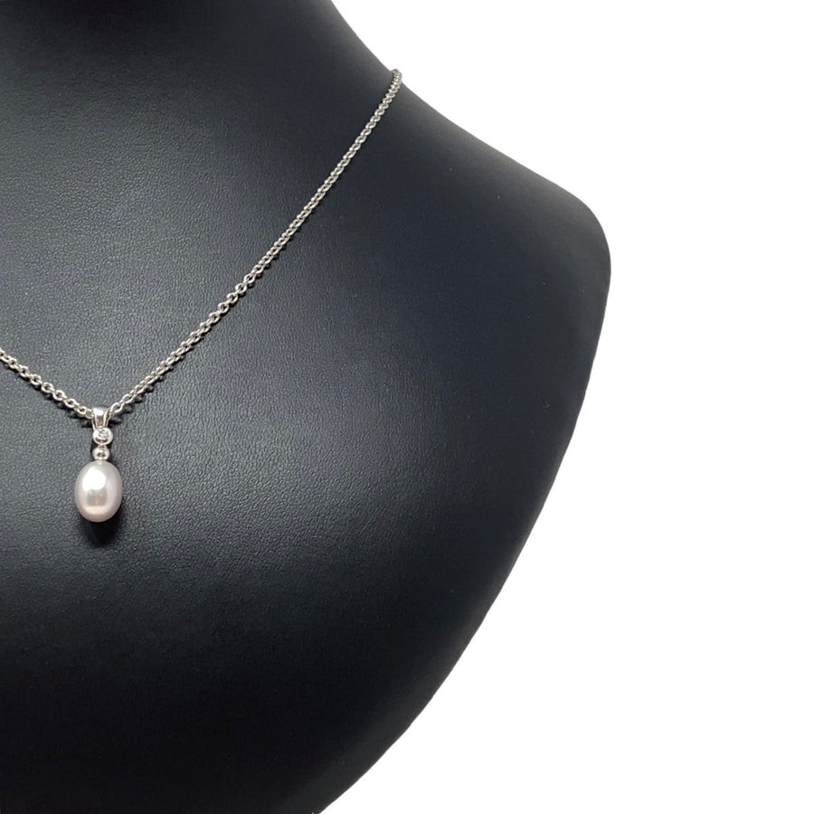 Platinum Diamond and Cultured Pearl Pendant and 18ct White Gold Fine Chain (20")