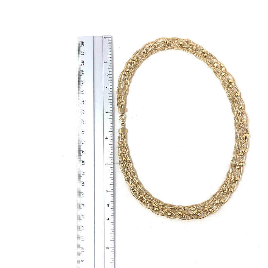 18ct Yellow Gold Fancy Plaited Bead Necklace (NEW!) (14")