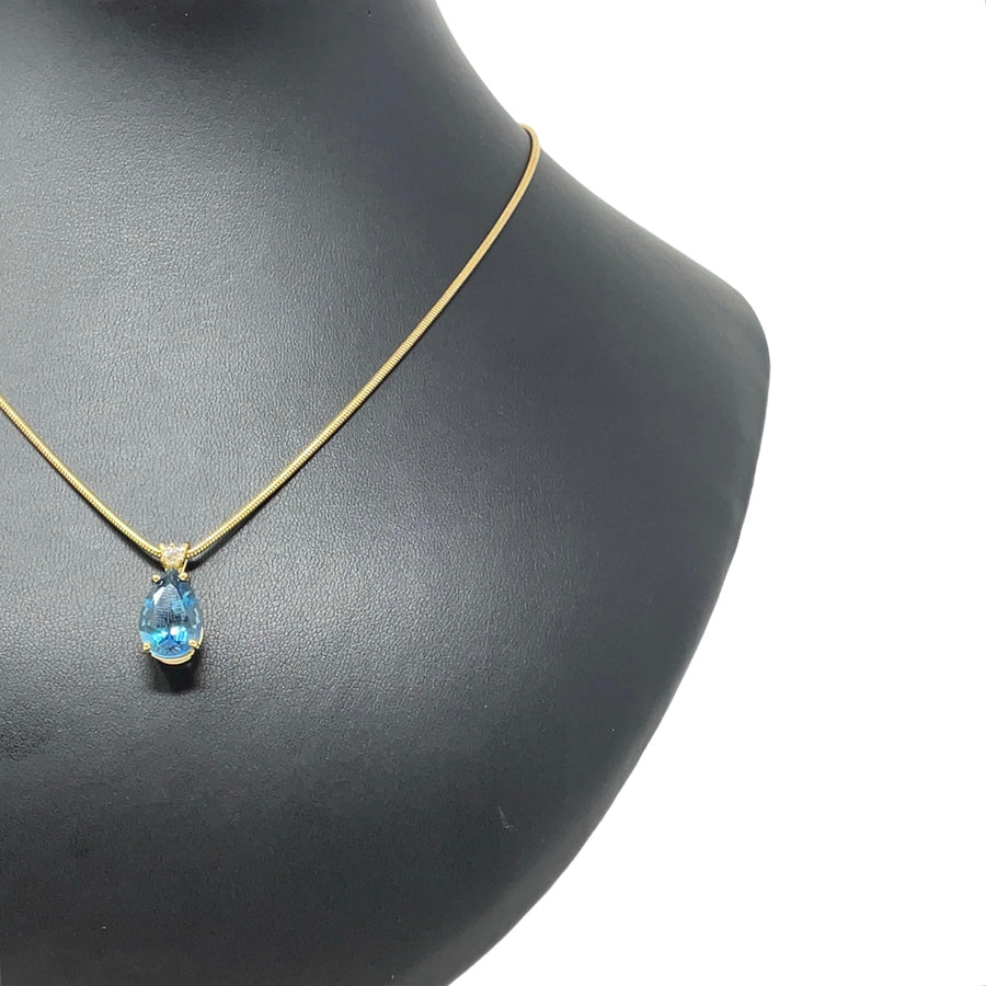 18ct Yellow Gold Blue Topaz and Diamond Necklace (19")