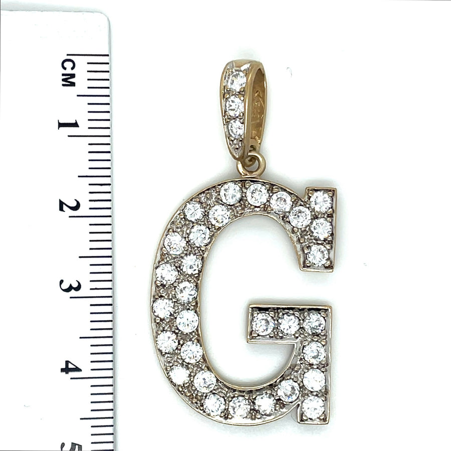 9ct Yellow Gold Cubic Zirconia Initial G Pendant