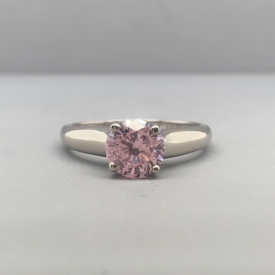 14ct White Gold Pink Cubic Zirconia Ring - Size N