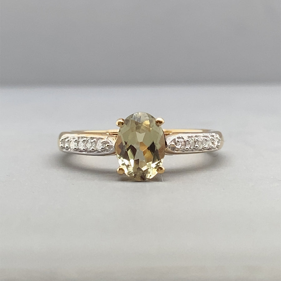 14ct Yellow Gold Diamond and Citrine Ring - Size J