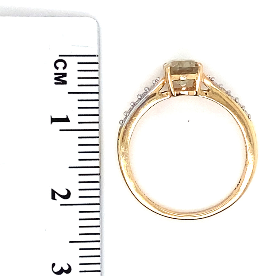 14ct Yellow Gold Diamond and Citrine Ring - Size J