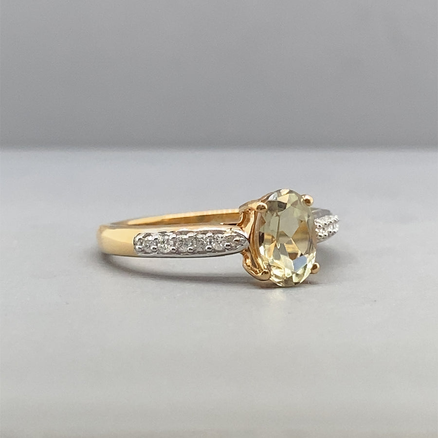 14ct Yellow Gold Diamond and Citrine Ring - Size J