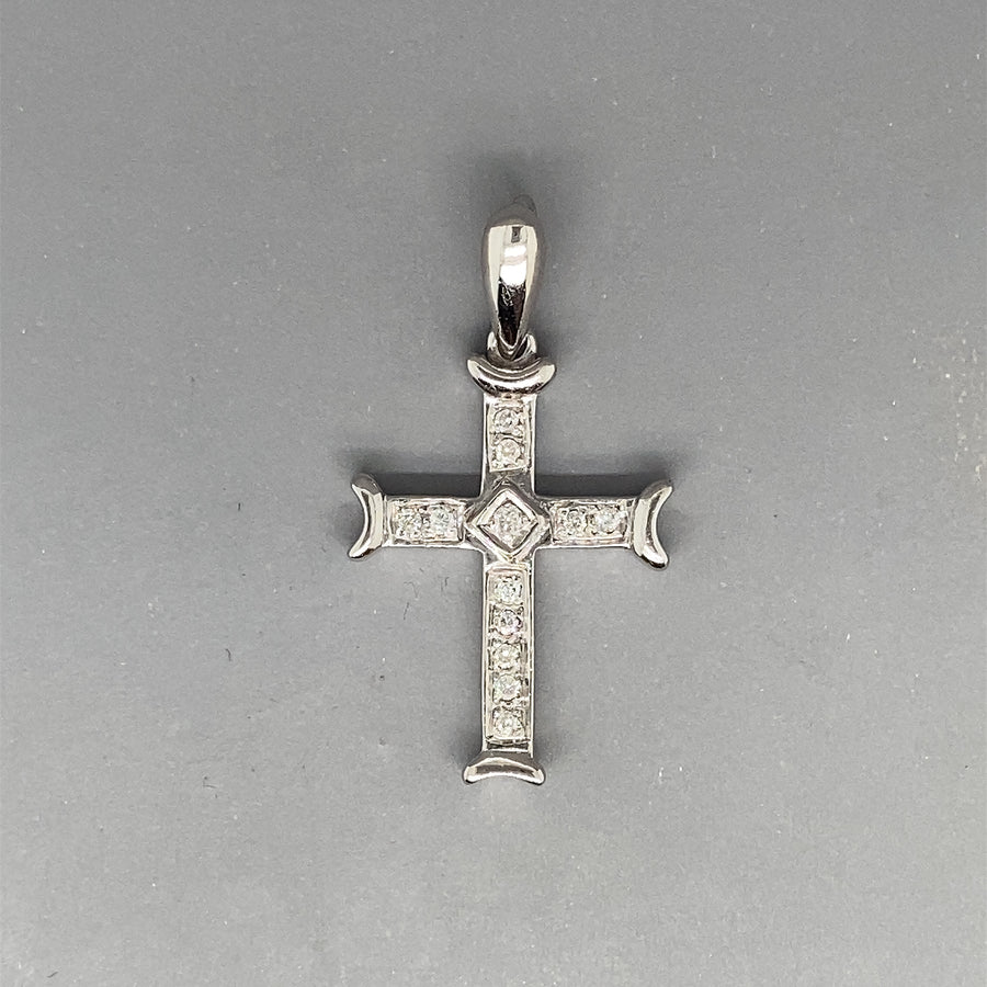 9ct White Gold Diamond Cross Pendant