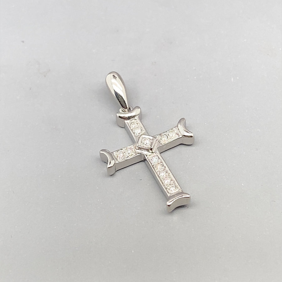 9ct White Gold Diamond Cross Pendant