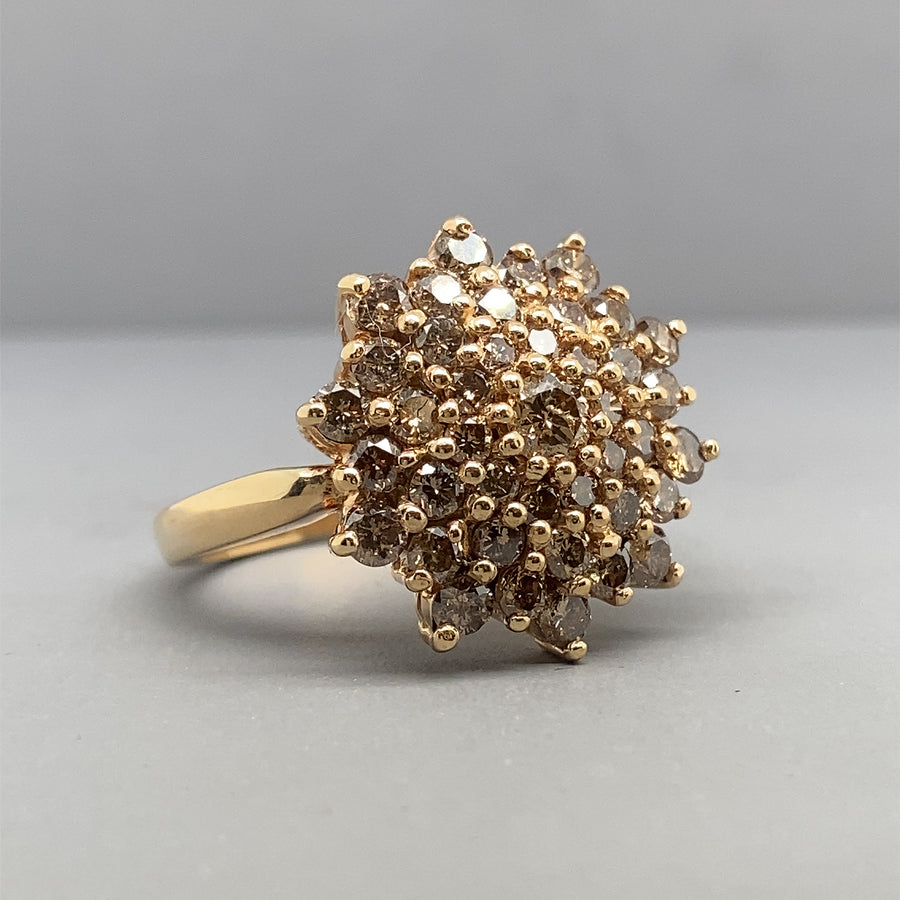 9ct Yellow Gold Cinnamon Diamond Cluster Ring (c. 1.95ct) - Size O