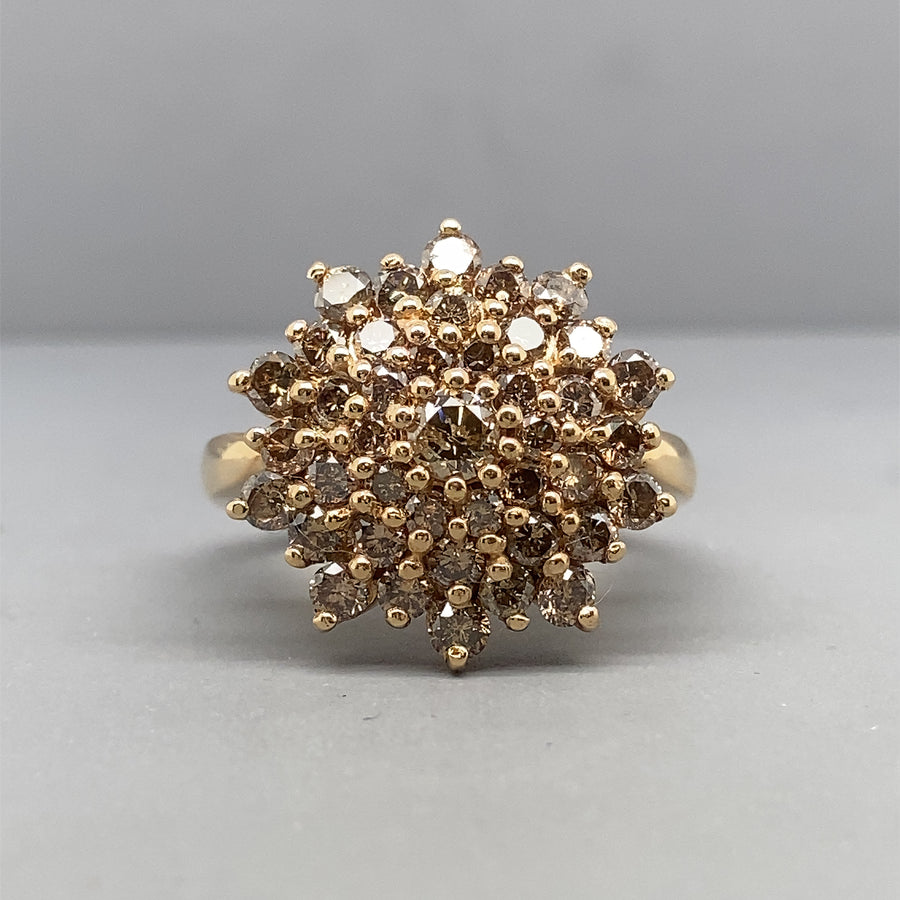 9ct Yellow Gold Cinnamon Diamond Cluster Ring (c. 1.95ct) - Size O