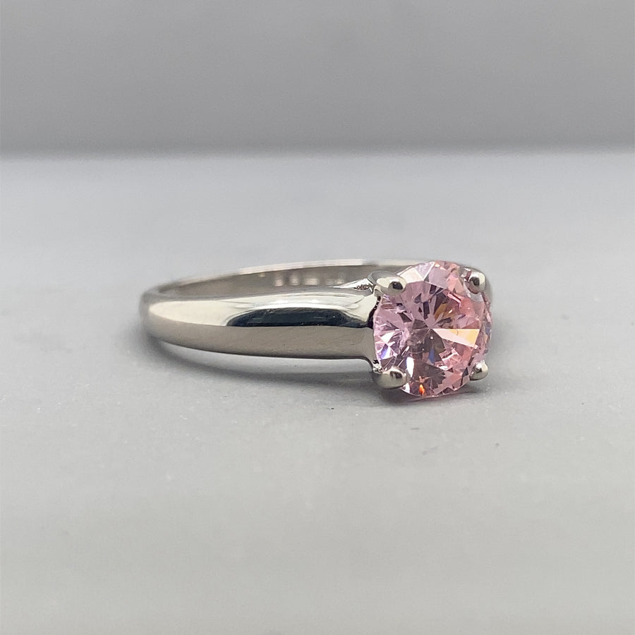 14ct White Gold Pink Cubic Zirconia Ring - Size N