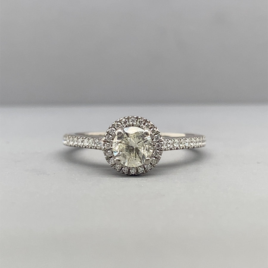 18ct White Gold Diamond Halo Ring - Size N