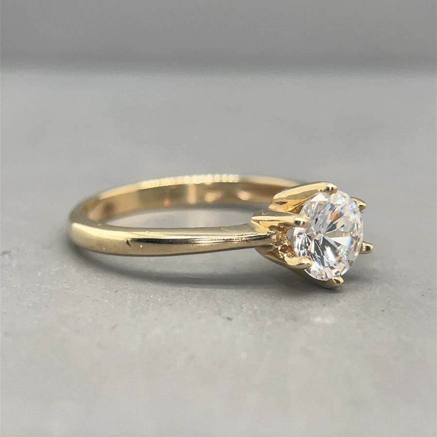 9ct Yellow Gold Single Stone Cubic Zirconia Ring - Size M