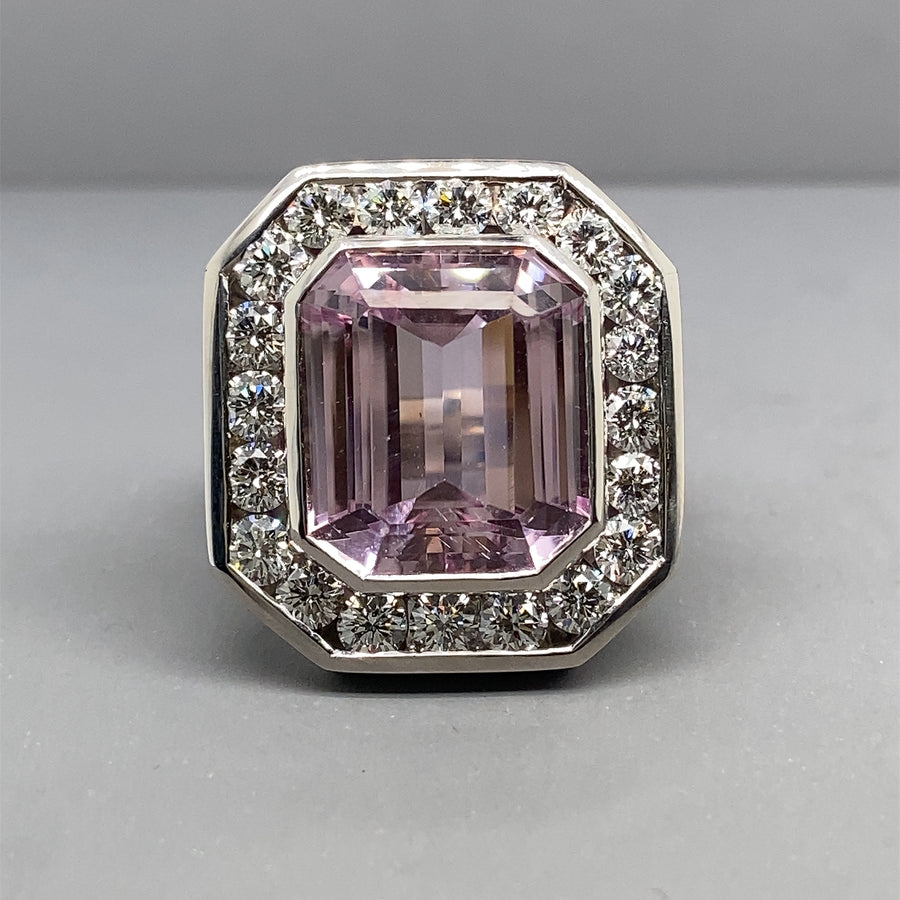 18ct White Gold Diamond and Kunzite Theo Fennel Ring (c. 1.40ct) - Size K