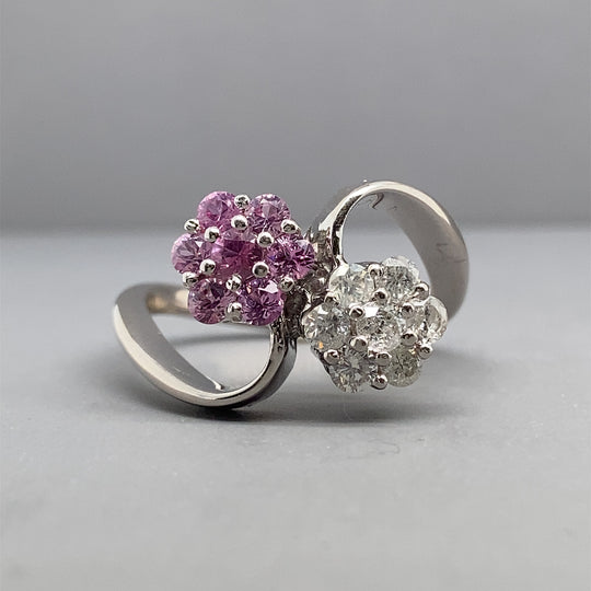 18ct White Gold Pink Sapphire and Diamond Ring (c. 0.50ct) - Size O