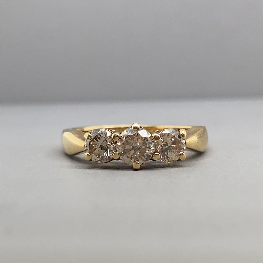 9ct Yellow Gold Three Stone Diamond Ring (c. 1.00ct) - Size L