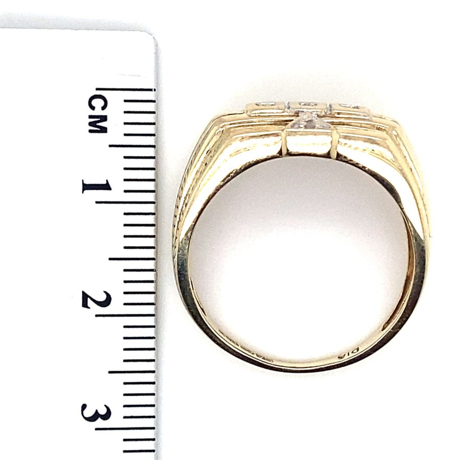 9ct Yellow Gold Diamond Set Dad Ring - Size S