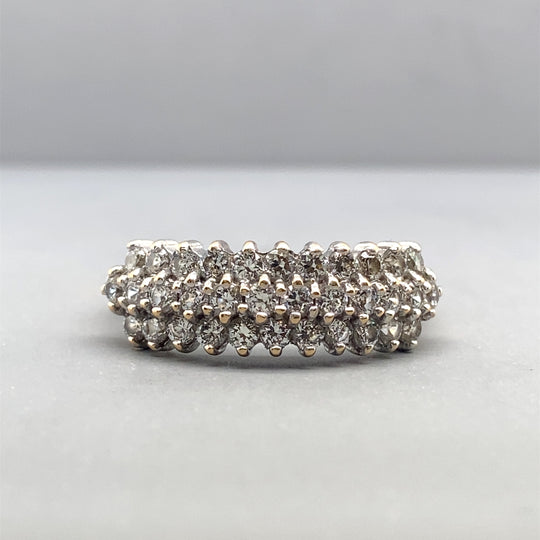 14ct Yellow Gold Three Row Cubic Zirconia Ring - Size P