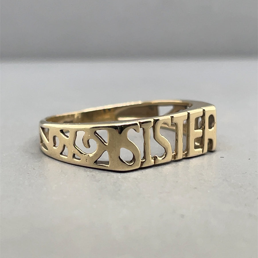 9ct Yellow Gold Sister Ring - Size M 1/2