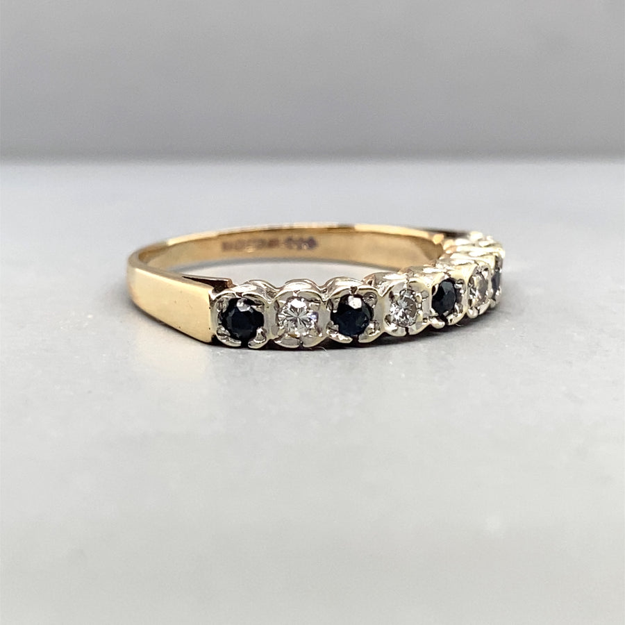 9ct Yellow Gold Diamond and Sapphire Ring - Size O