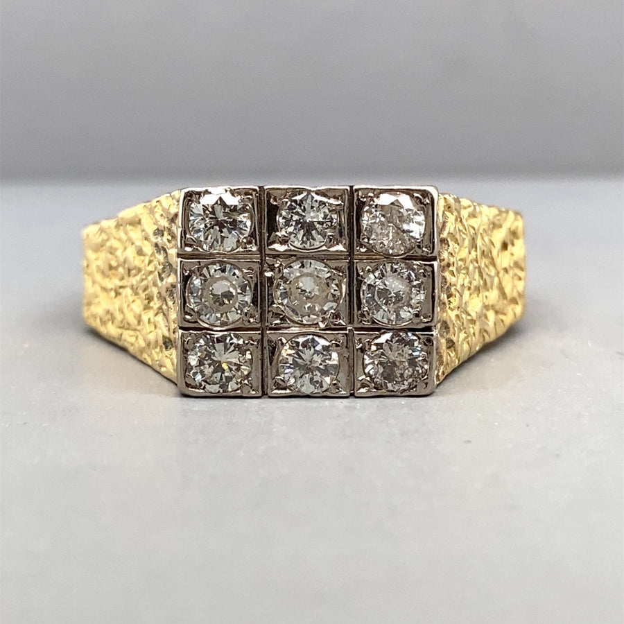 18ct Yellow Gold Diamond Set Signet Ring (c. 0.90ct) - Size Z + 1