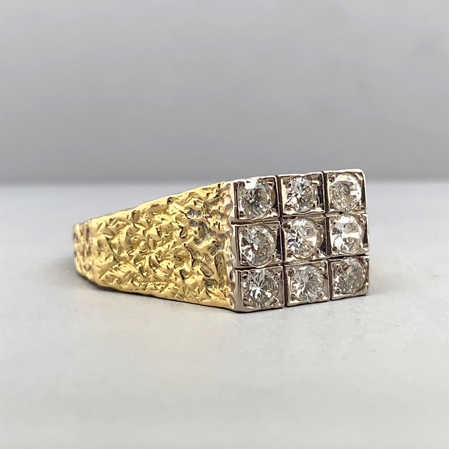 18ct Yellow Gold Diamond Set Signet Ring (c. 0.90ct) - Size Z + 1