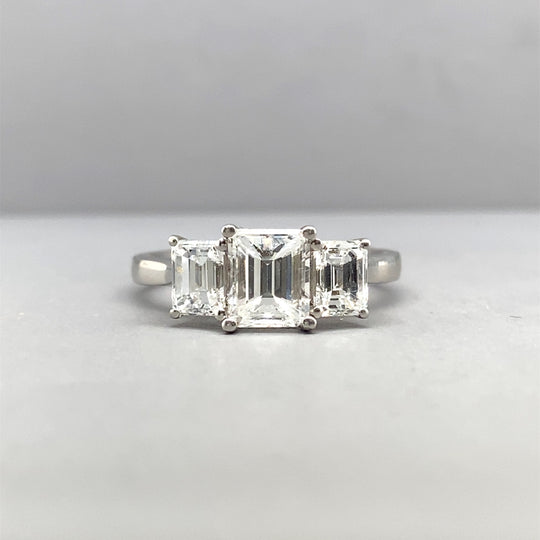Platinum Three Stone Diamond Ring (c. 1.80ct) - Size M